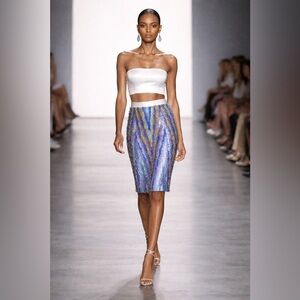 Le Superbe Liza Sequin Midi Pencil Skirt in Technicolor L